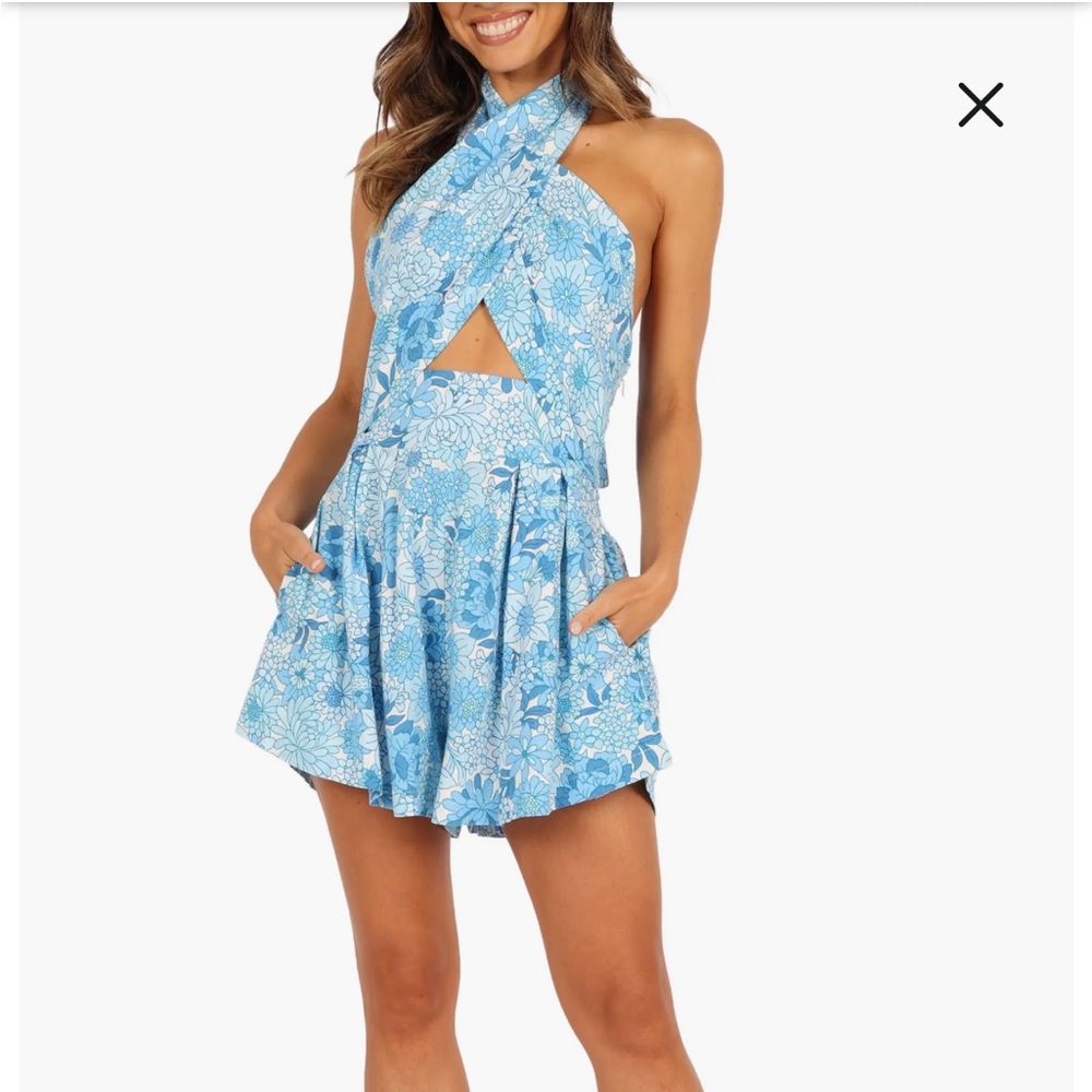 Lele Floral Print Halter Cotton & Linen Romper